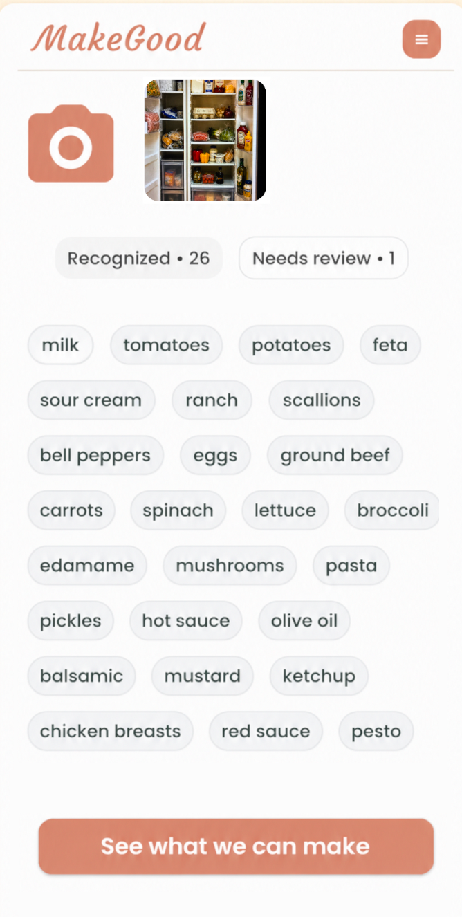 Ingredient recognition and review screen